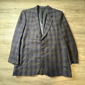 Hield Brothers Blazer Mens 42 Blue Brown Check Wool Sport Coat Made In England